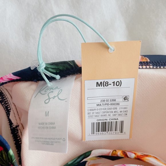 Kona Sol Tropical Print Longline Bikini Top navy blue medium 8/10nswimsuit - Picture 15 of 16